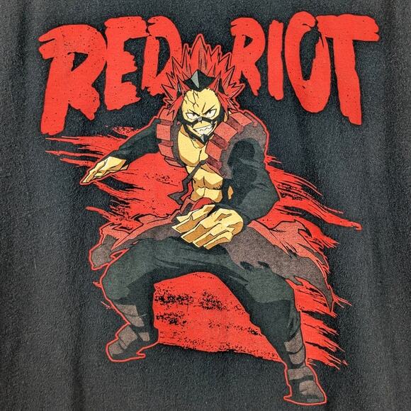 My Hero Academia Red Riot T-Shirt Men’s Large Black Funimation Anime Graphic Tee - Picture 2 of 4